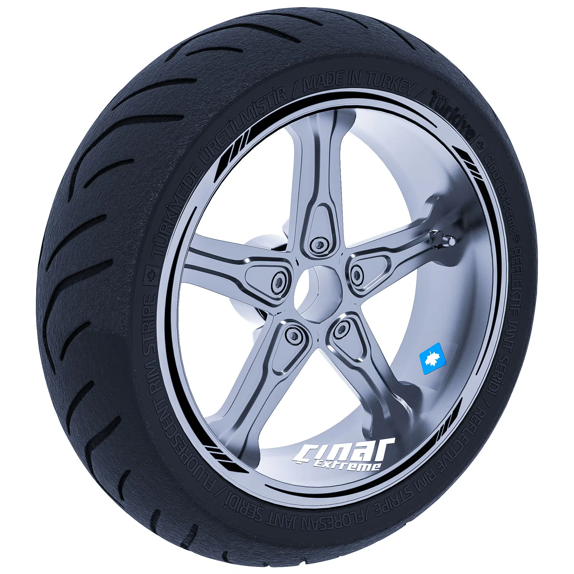 4 Parçalı Keskin Jant Şeridi Sticker Reflektif, Floresan, Özel Renkler Çınar Extreme - Jet Siyah
